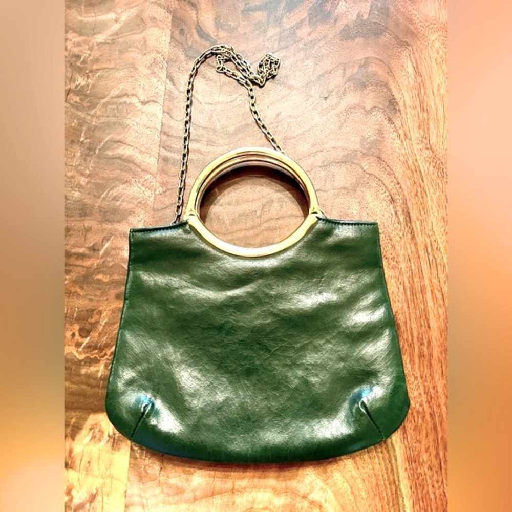 Vintage Ideal Dark Green Leather and Brass Shoulder Bag